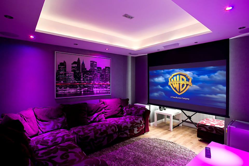 Coffered ceiling with projector screen