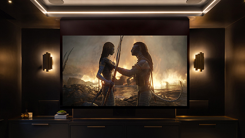 Home cinema ceiling recessed projector screen