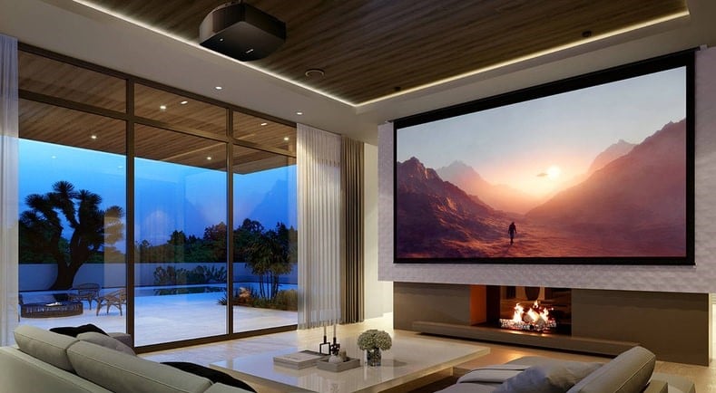 Sony vpl-vw890es home cinema projector in a living space 