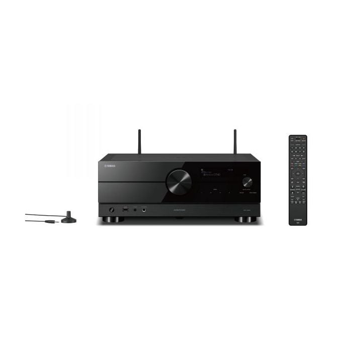 Yamaha RX-A2A AV Receiver Black front view with antennas