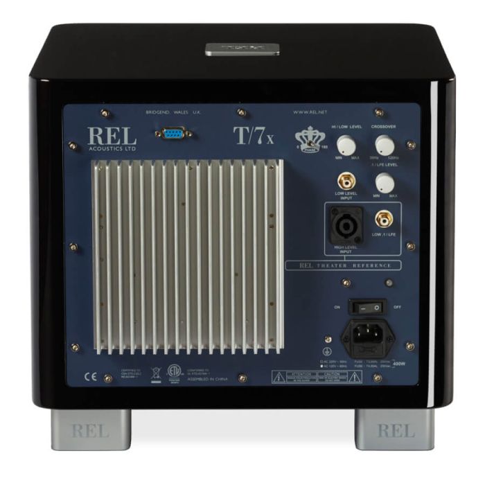 REL T7X Subwoofer Black with grille rear