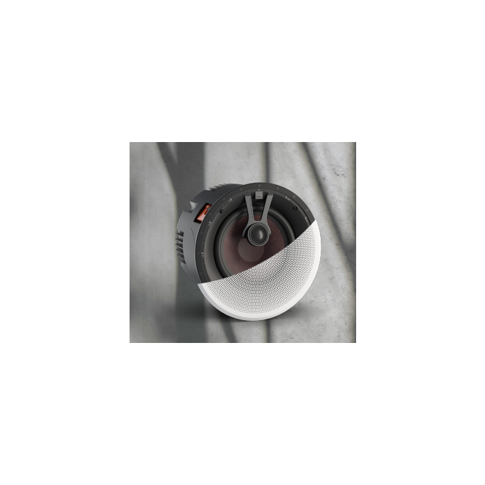 Dali Phantom K-80 In Ceiling Speaker with half the round white grille front view