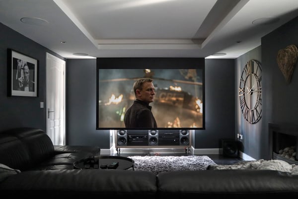James Bond Movie on a concealed home cinema projector screen 