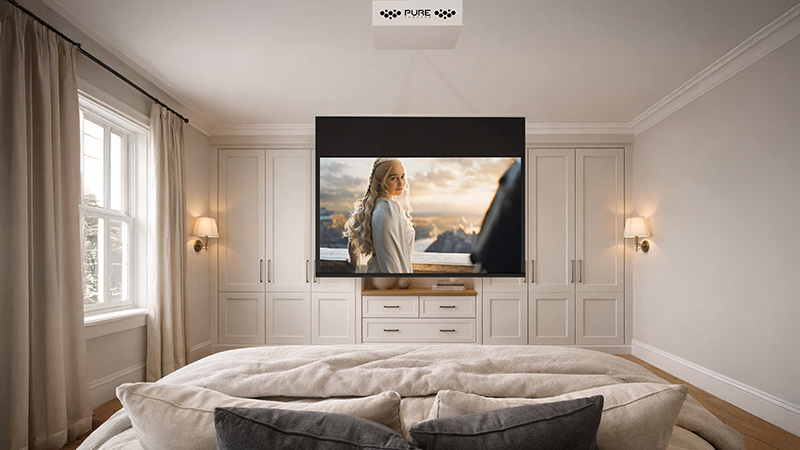 Bedroom Projector Screen in ceiling