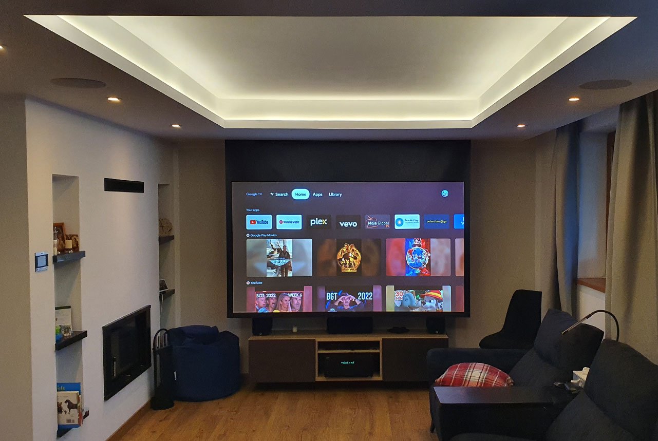 living room with projector screen