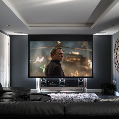 regular living room with projector screen