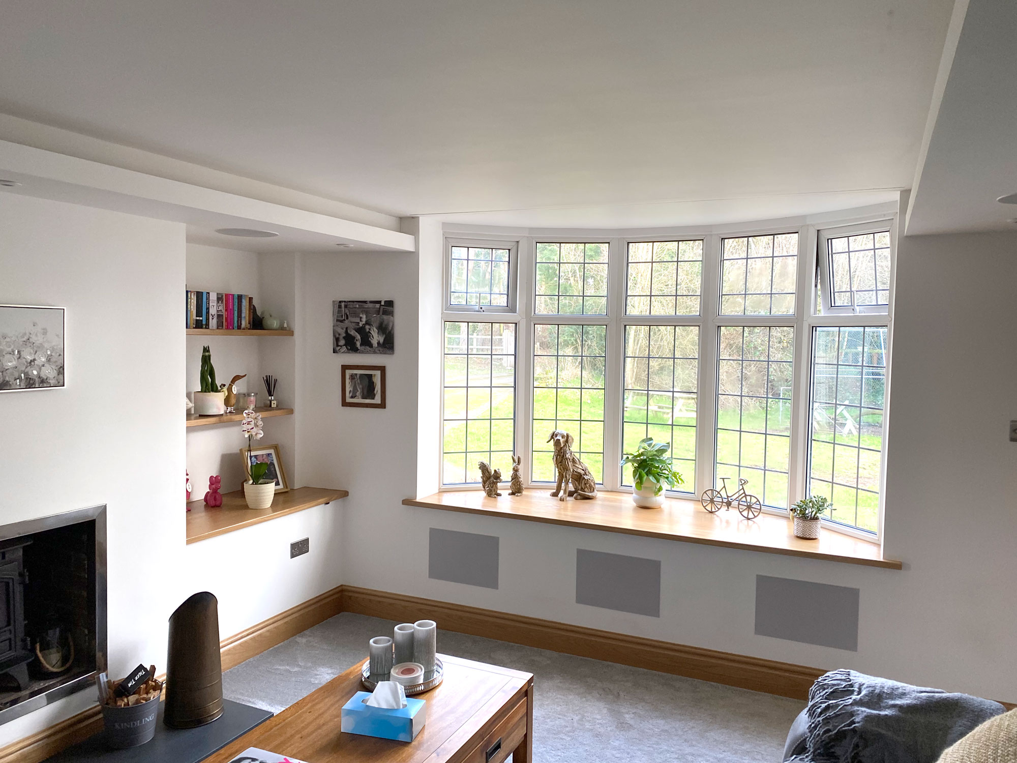 living room showing bay window