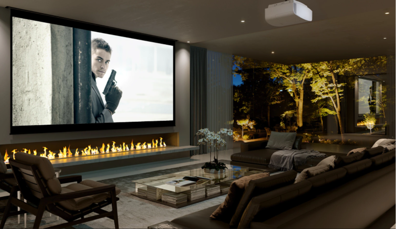Sony VPL-VW590ES Home Cinema Projector on a large projector screen in a living space